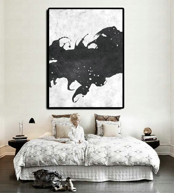 Large Abstract Wall Art,Black And White Minimal Painting On Canvas - Original Abstract Art Paintings